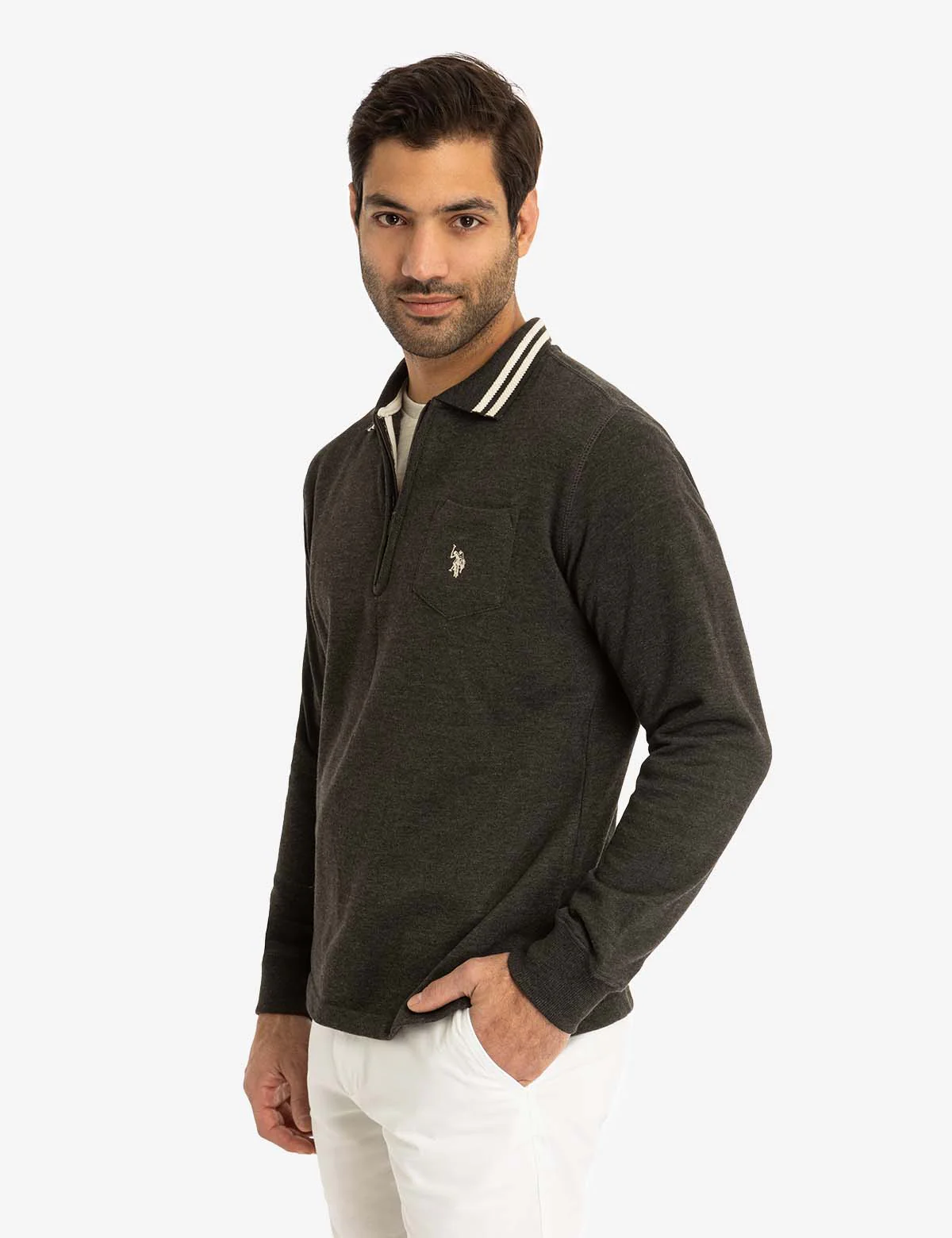 1/4 ZIP CHEST POCKET FRENCH TERRY LONG SLEEVE TOP - Image 5
