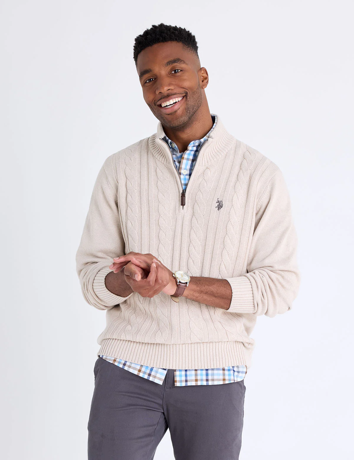 1/4 ZIP COTTON CABLE SWEATER - Image 5