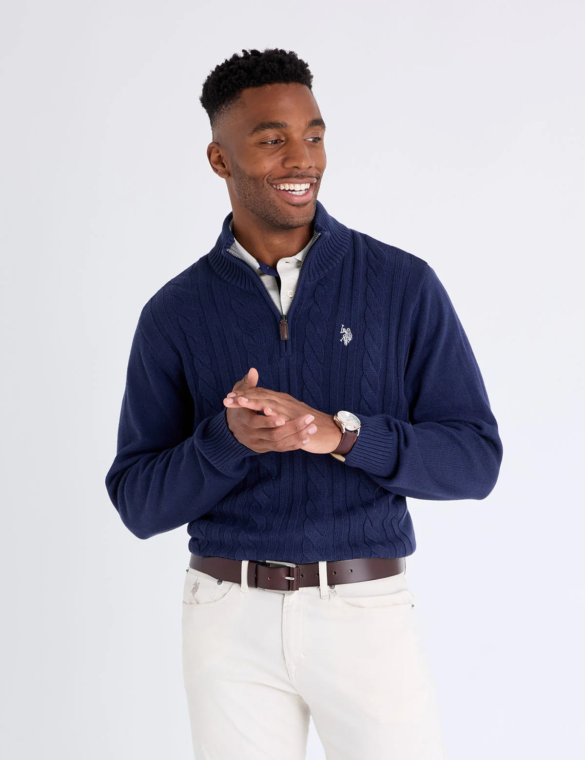 1/4 ZIP COTTON CABLE SWEATER - Image 6