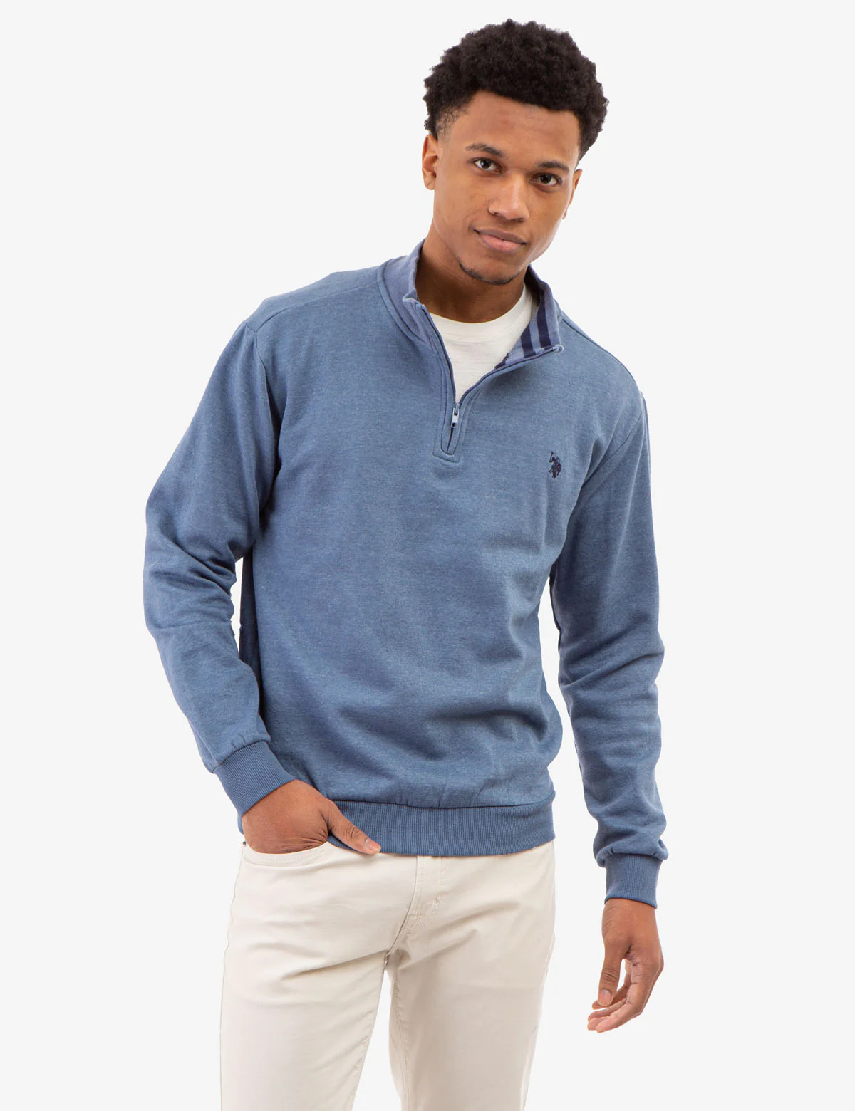 1/4 ZIP YARN DYE STRIPE MOCK NECK PULLOVER - Image 13
