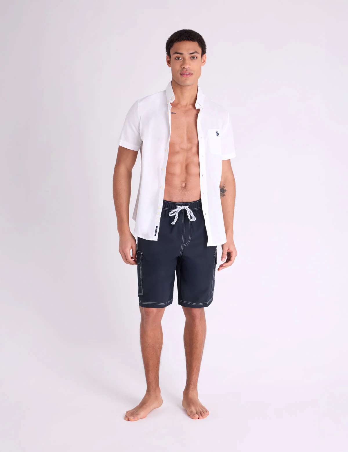 10" CONTRAST STITCH STRETCH CARGO SWIM SHORTS - Image 10