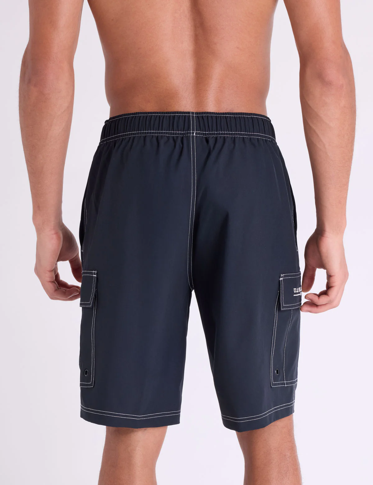 10" CONTRAST STITCH STRETCH CARGO SWIM SHORTS - Image 13