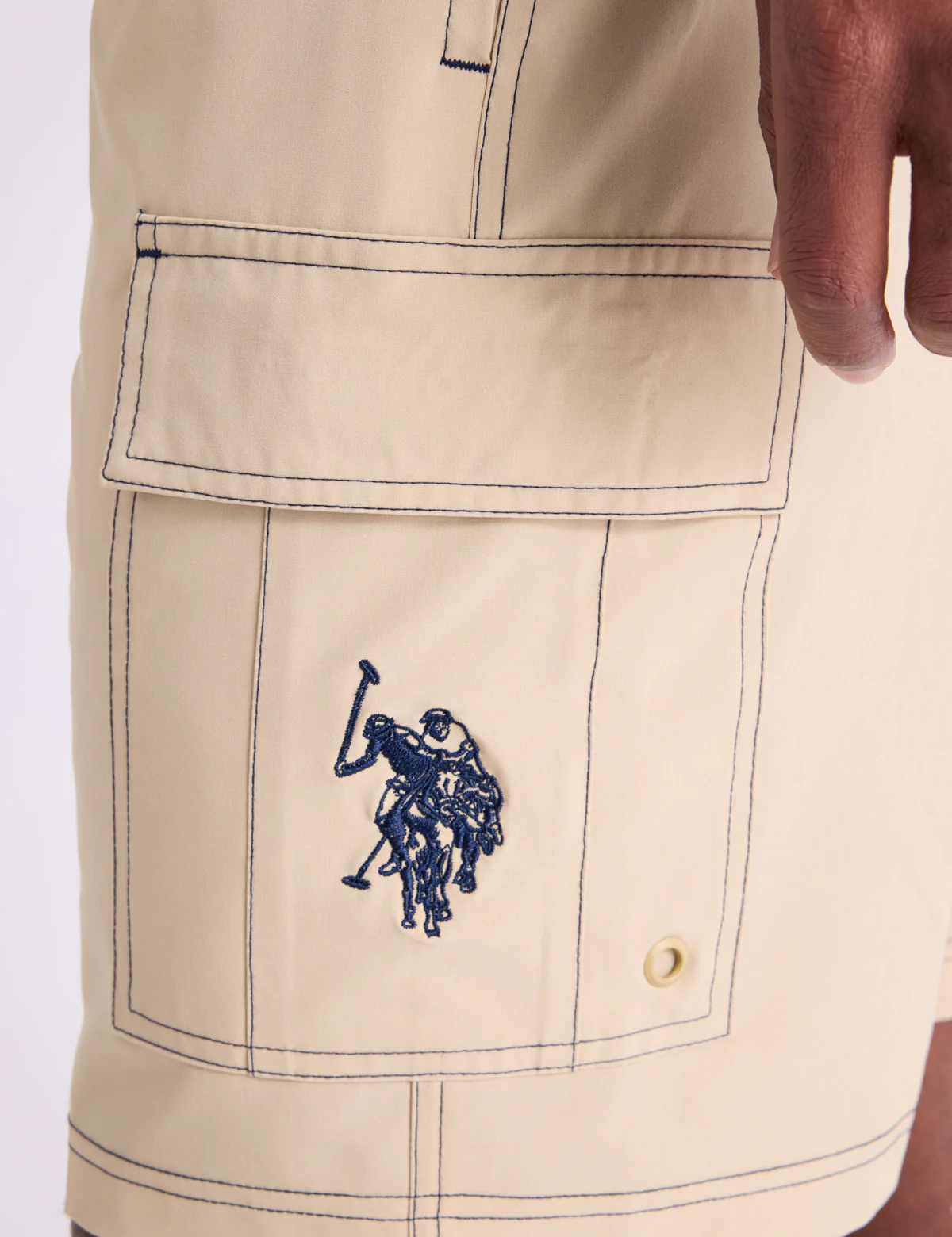 10" CONTRAST STITCH STRETCH CARGO SWIM SHORTS - Image 5