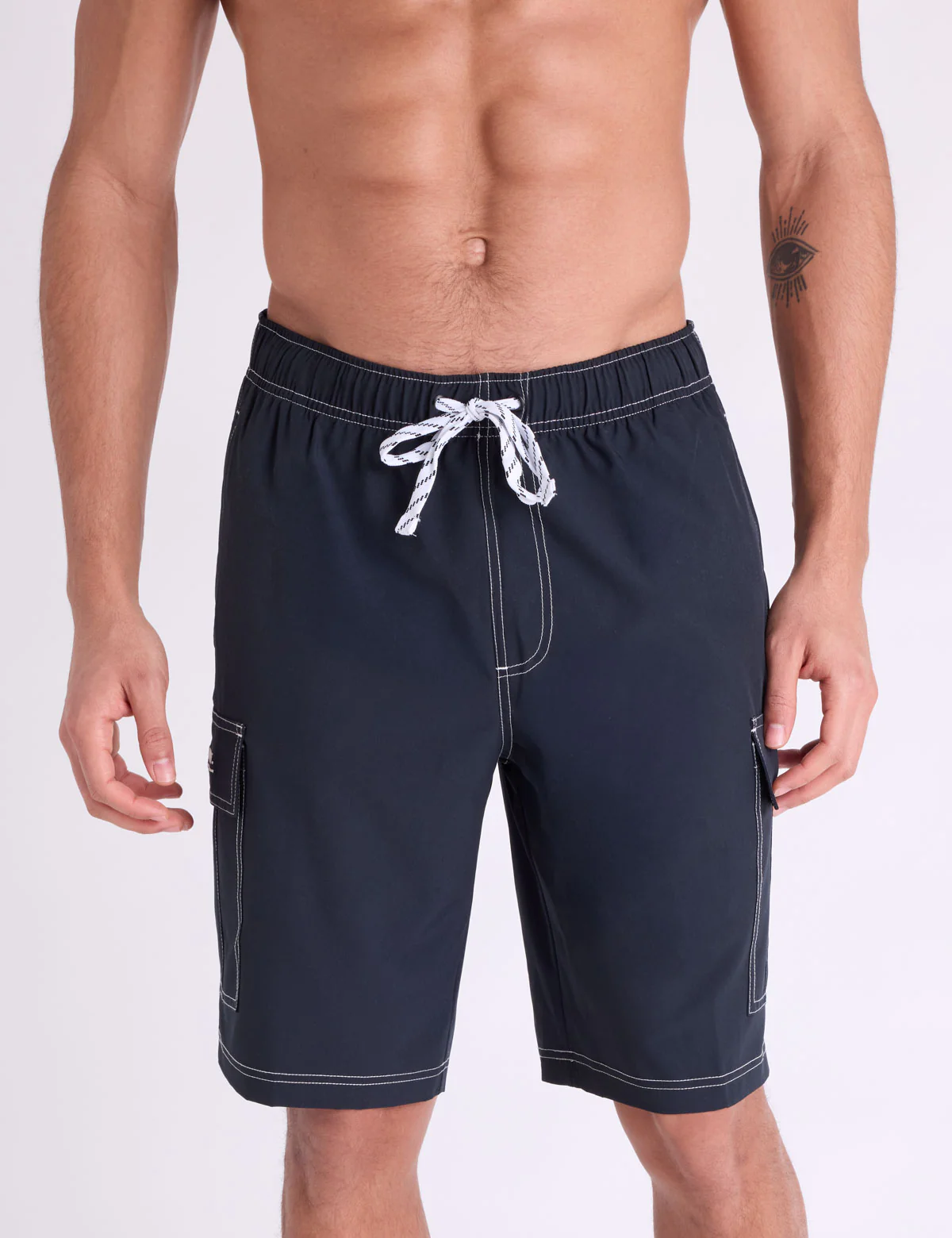 10" CONTRAST STITCH STRETCH CARGO SWIM SHORTS - Image 9
