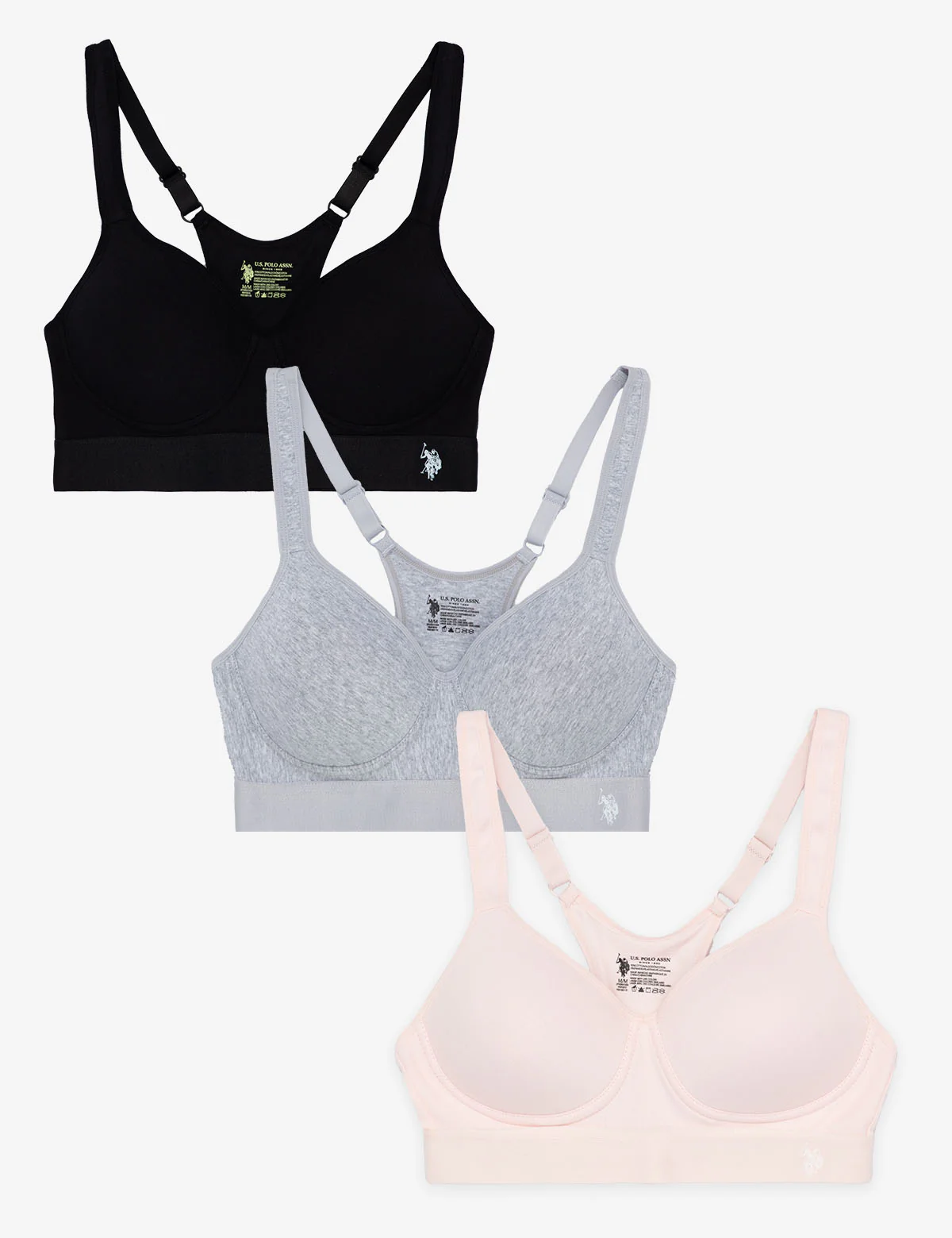 3PK MOLDED CUP RACER BACK BRAS WITH ADJUSTABLE STRAPS - Image 2