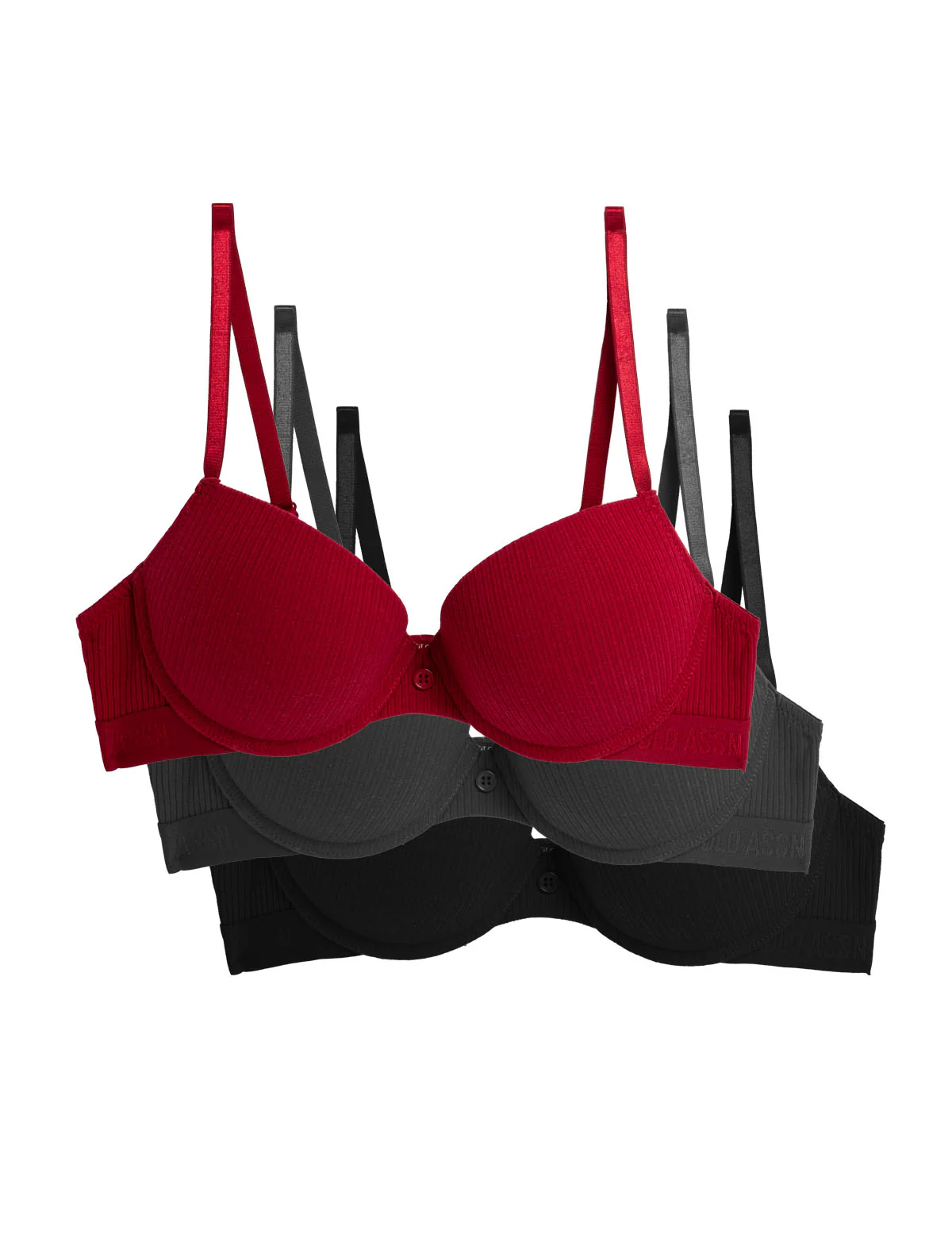 3PK RIBBED PUSH UP BRAS - Image 4