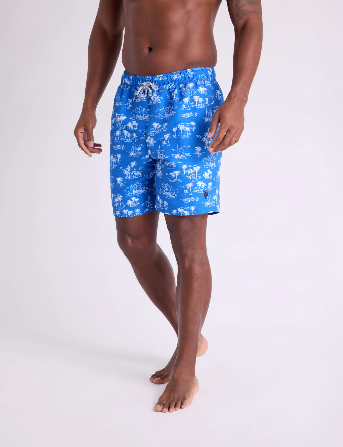 7" PALM TREE PRINT SWIM SHORTS