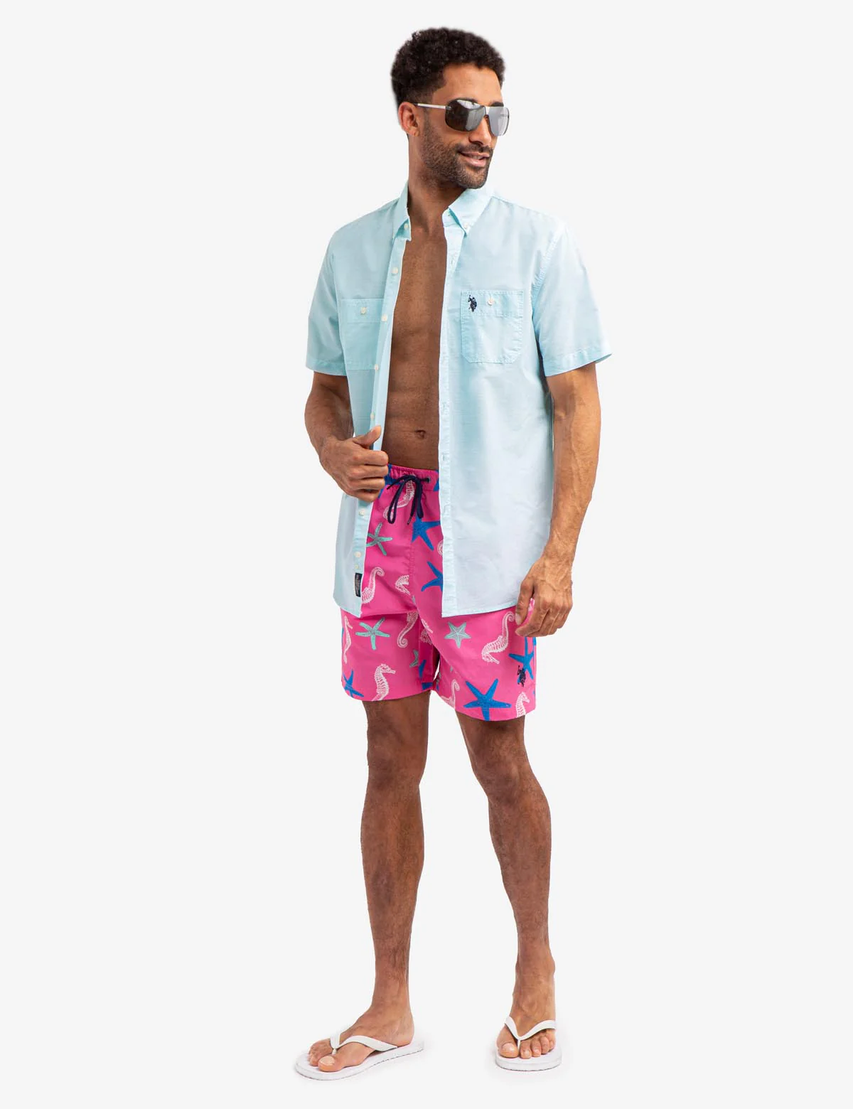7" SEAHORSE AND STARFISH PRINT SWIM TRUNKS - Image 12