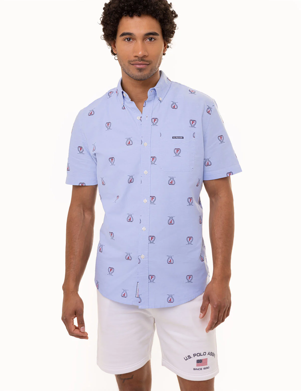 ALL OVER CREST PRINT OXFORD SHORT SLEEVE SHIRT - Image 6