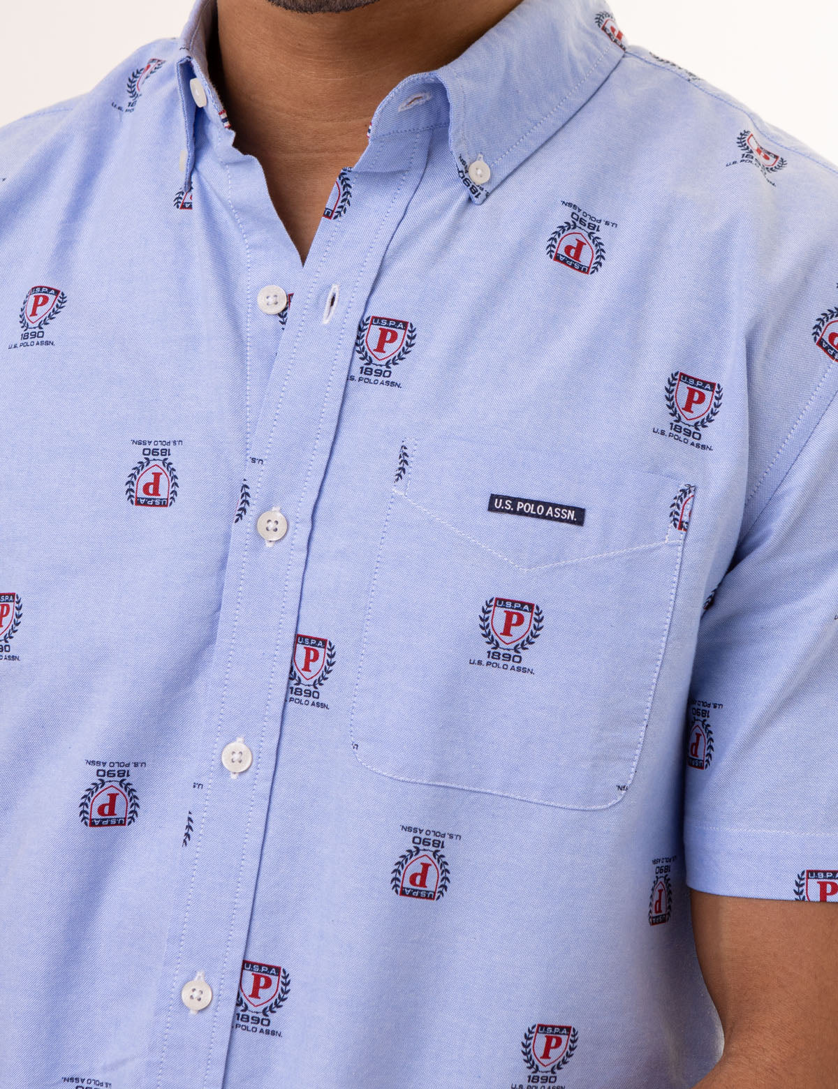 ALL OVER CREST PRINT OXFORD SHORT SLEEVE SHIRT - Image 7