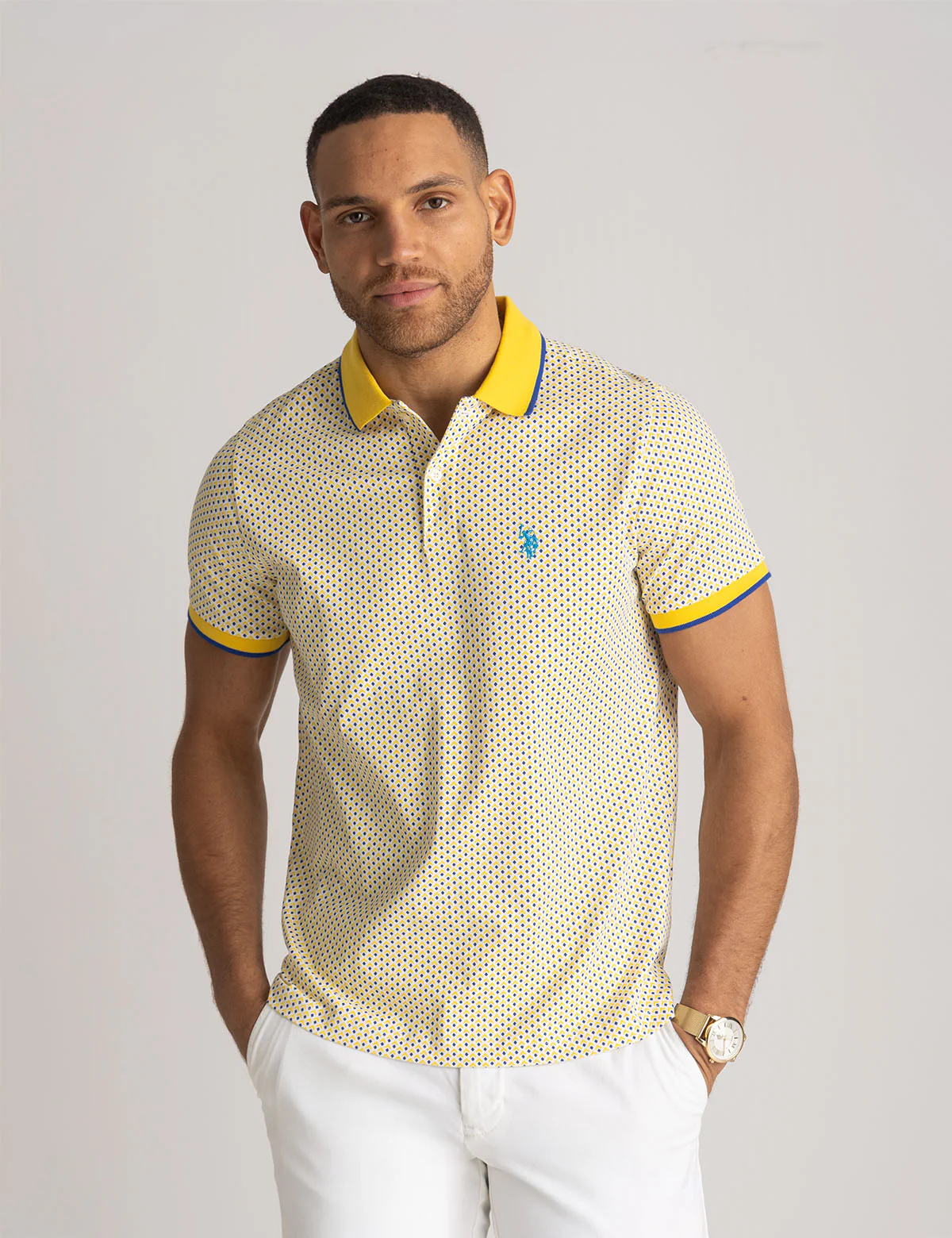 ALL OVER DOUBLE DIAMOND PRINT POLO SHIRT - Image 5