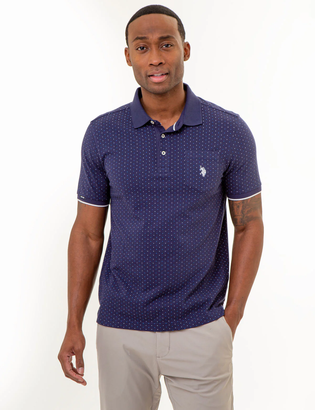 ALL OVER DOUBLE MINI DOT PRINT POLO SHIRT - Image 6