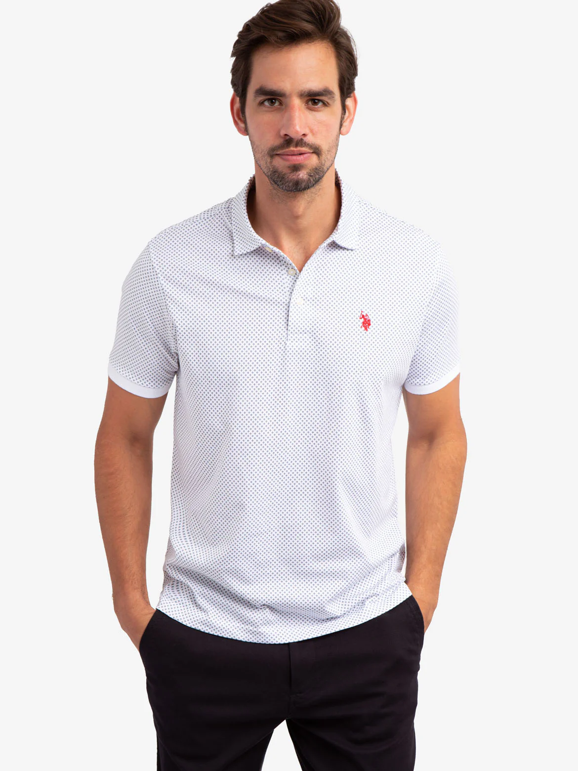 ALL OVER GEO PRINT JERSEY POLO SHIRT