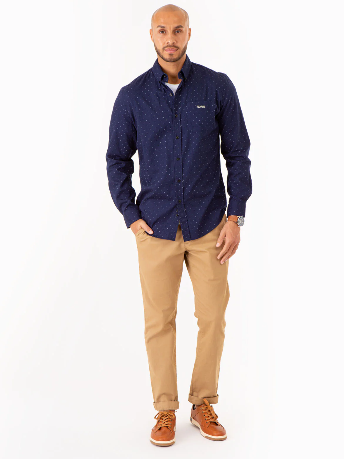 ALLOVER PIN DOT LONG SLEEVE SHIRT WITH POCKET - Image 3
