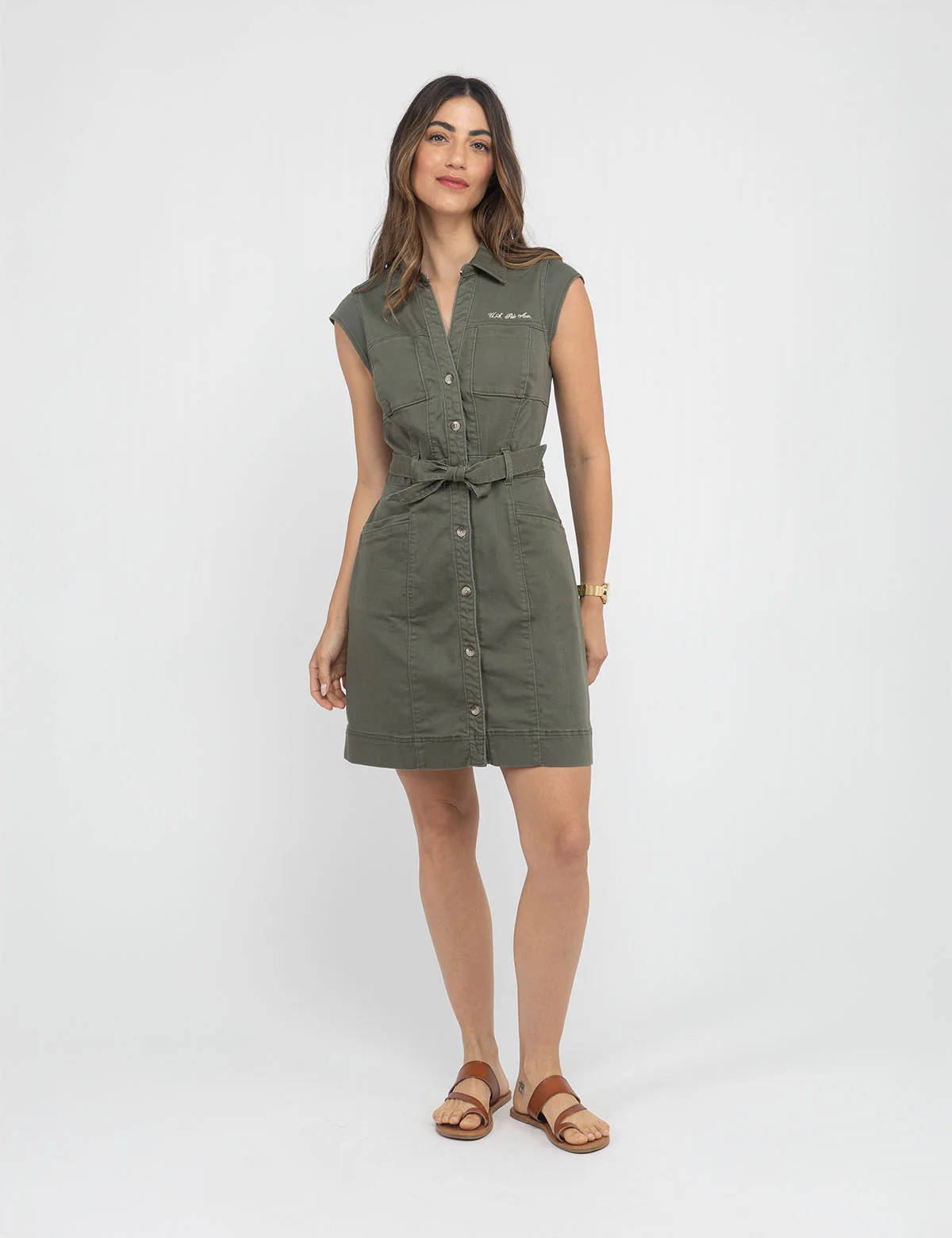 BELTED CAP SLEEVE SPLIT NECK DRESS - Image 10