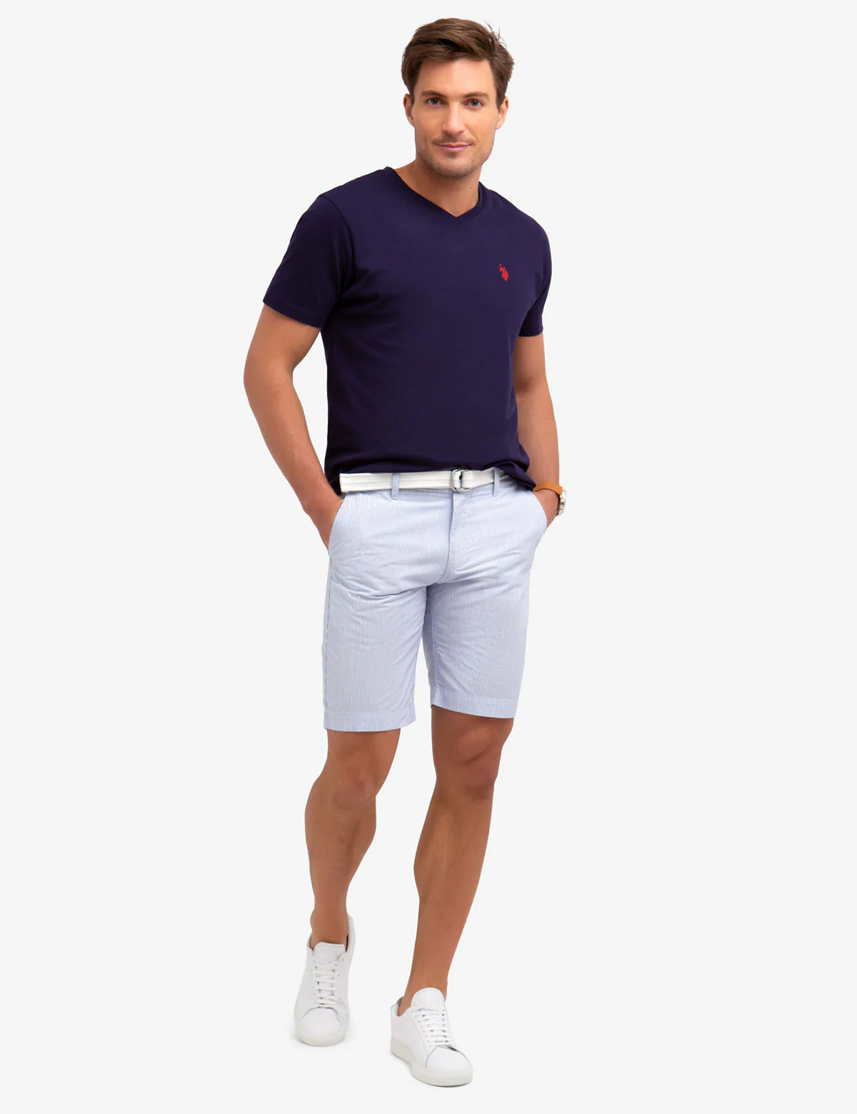 BELTED VERTICAL STRIPED SHORTS - Image 5