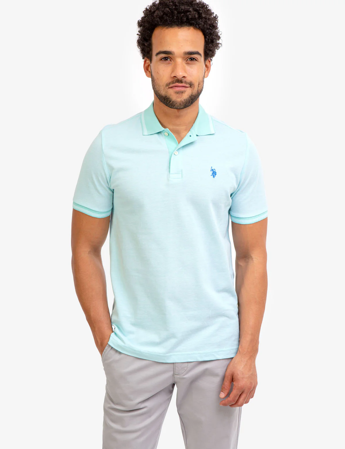 BIRDSEYE CONTRAST COLLAR POLO SHIRT