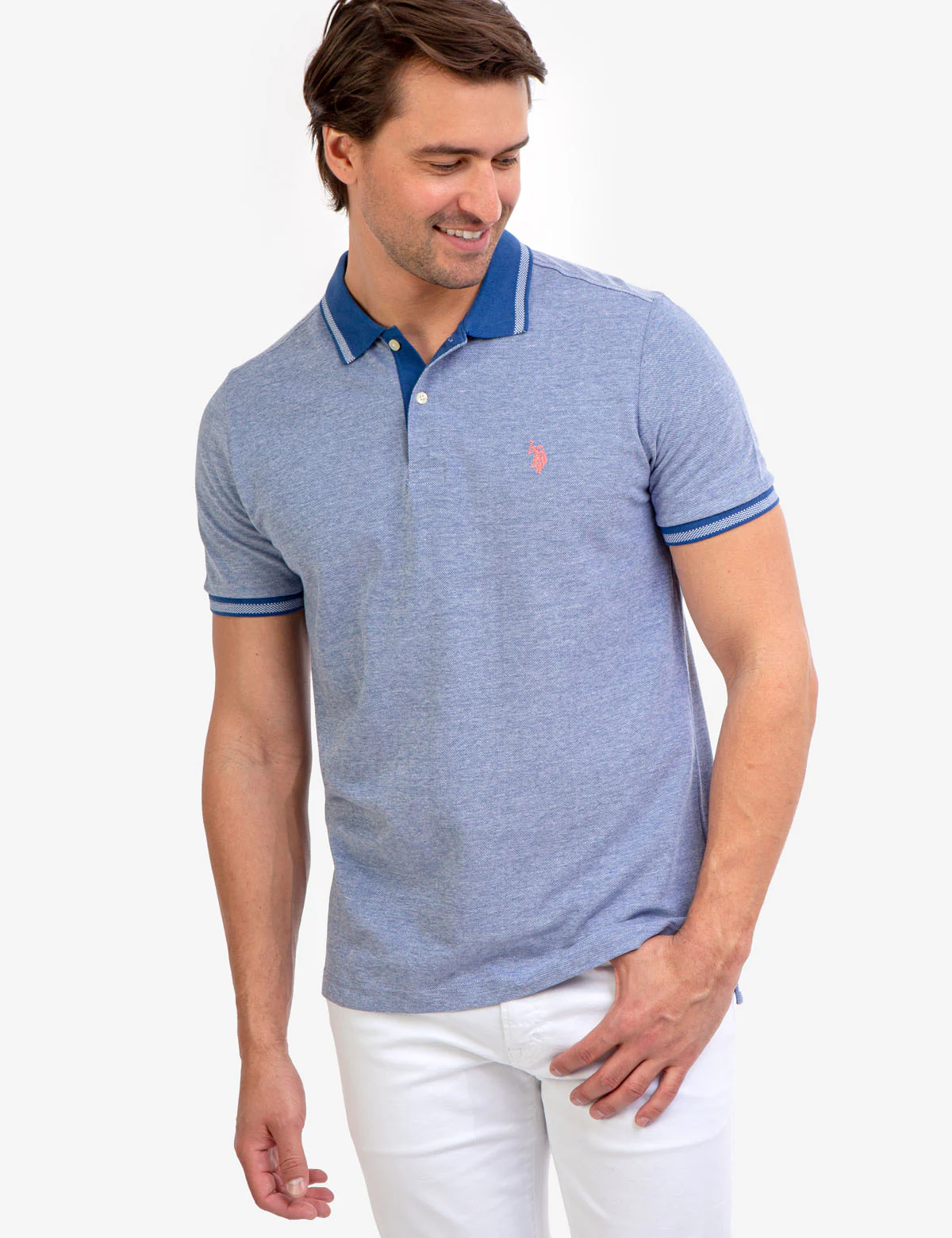 BIRDSEYE CONTRAST COLLAR POLO SHIRT - Image 6