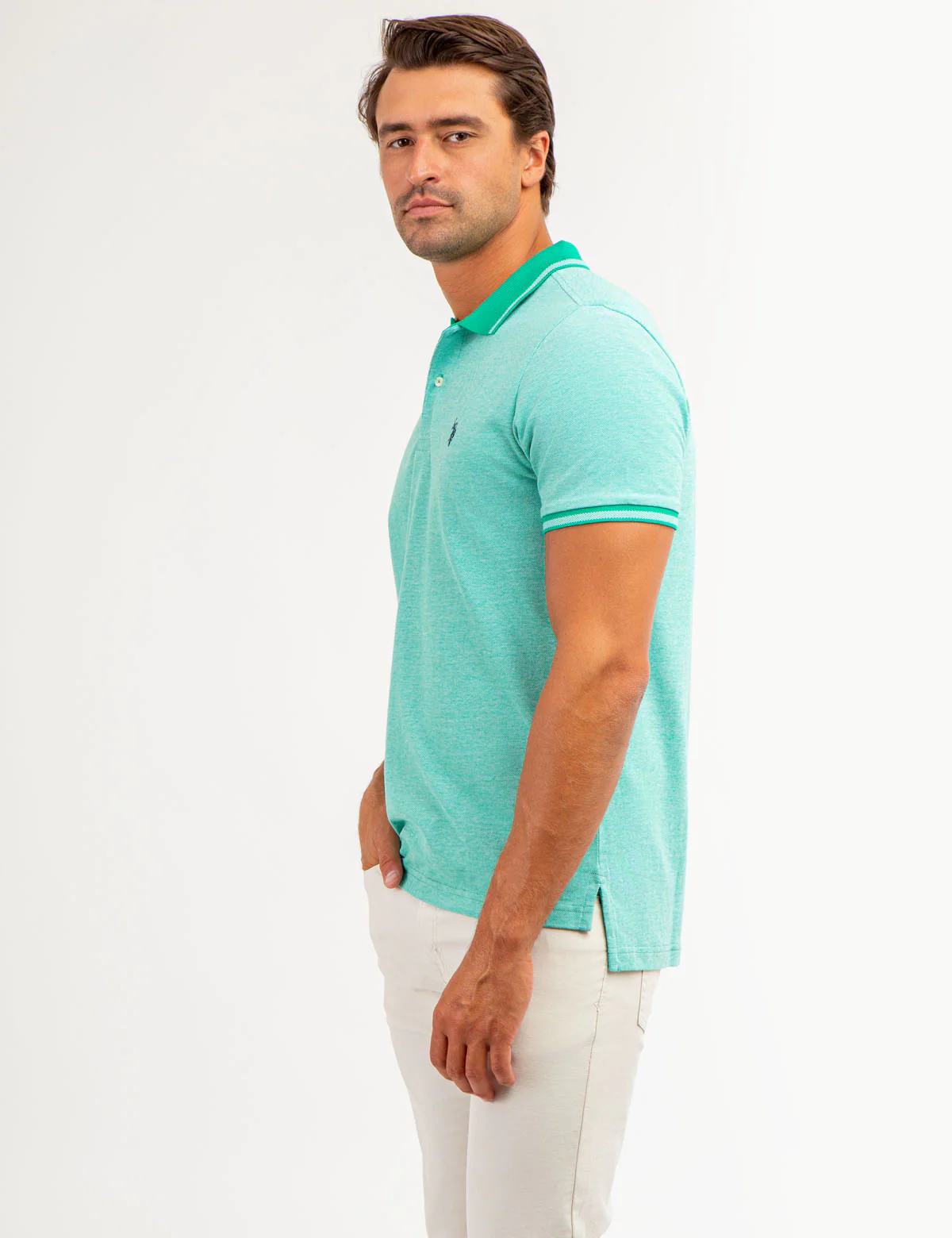 BIRDSEYE CONTRAST COLLAR POLO SHIRT - Image 8