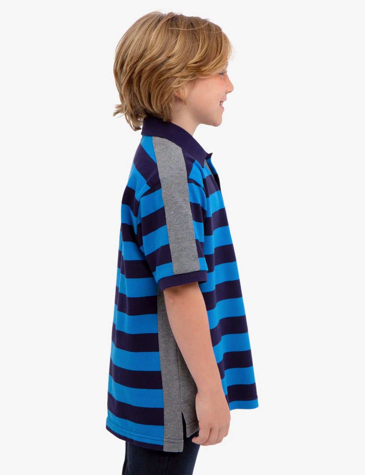 BOYS STRIPED COLORBLOCK PIQUE POLO SHIRT - Image 2
