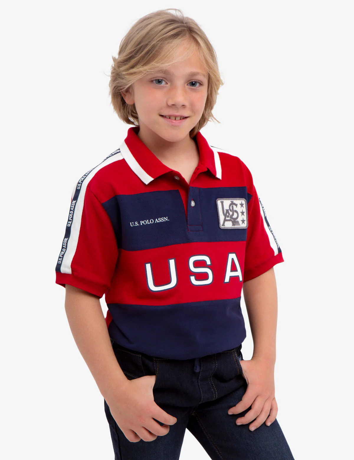 BOYS USA COLORBLOCK PIQUE POLO SHIRT