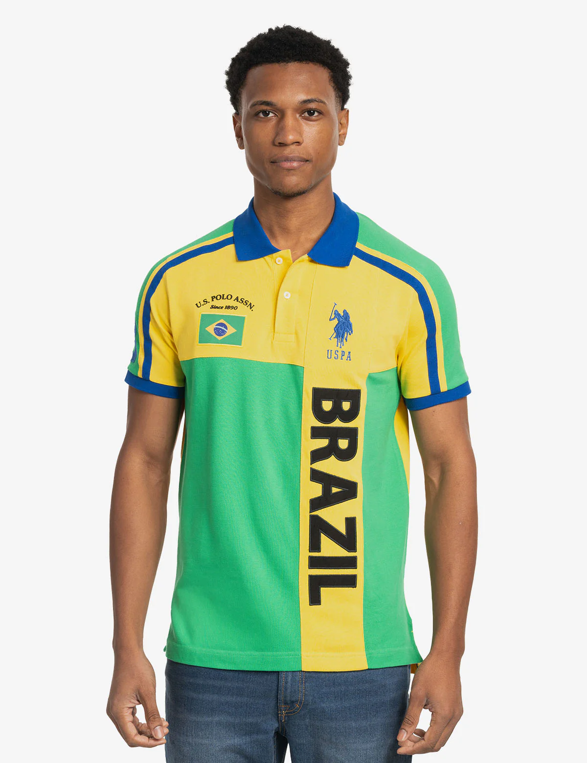 BRAZIL VERTICAL COLOR BLOCK PIQUE POLO SHIRT
