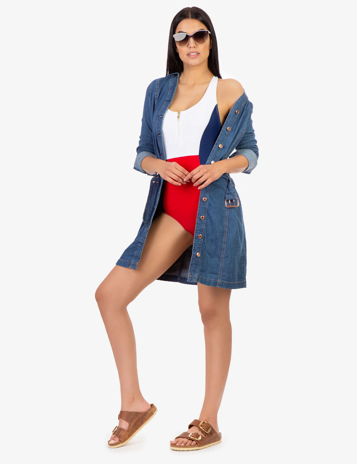 BUTTON FRONT BELTED DENIM DRESS - Image 2
