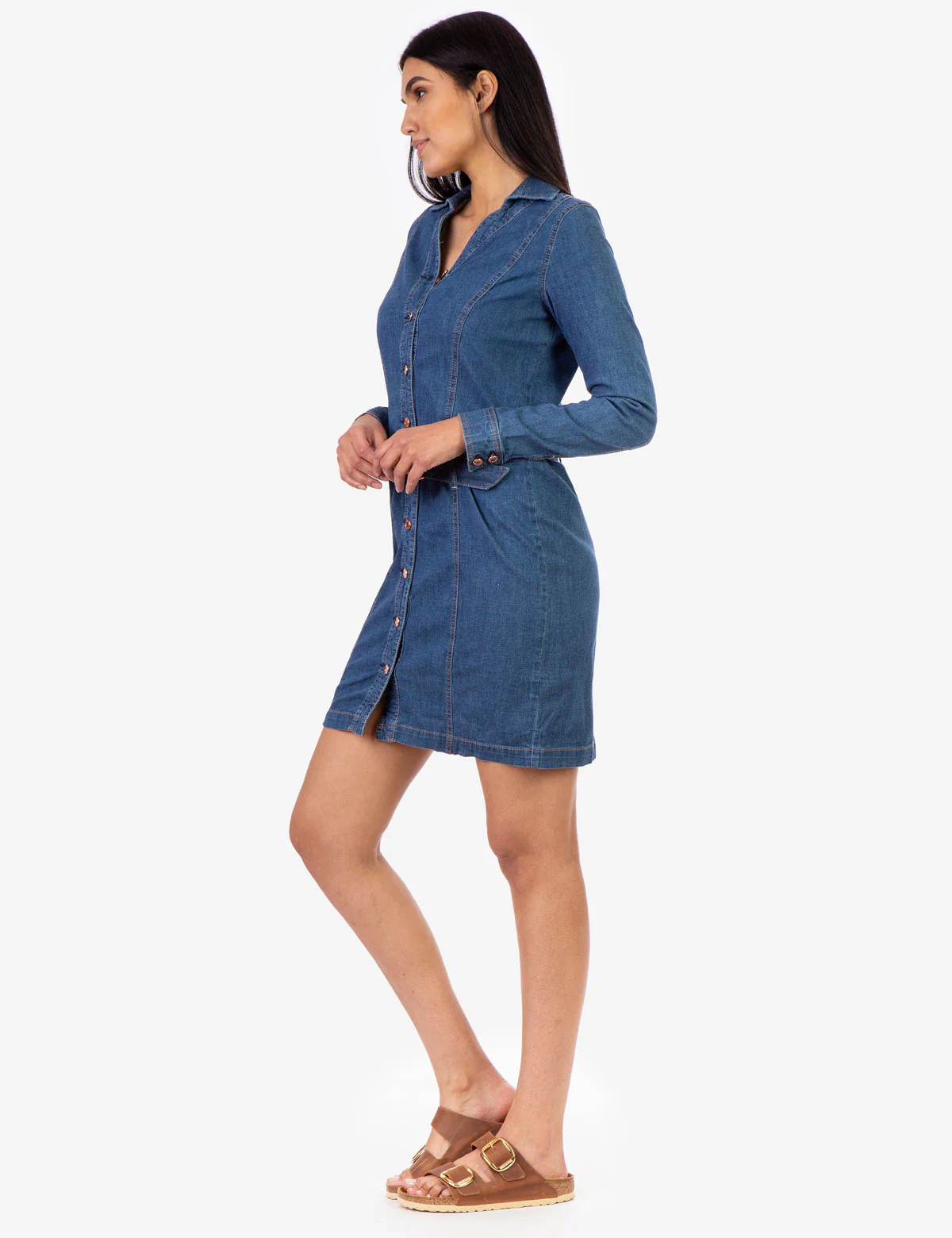 BUTTON FRONT BELTED DENIM DRESS - Image 3
