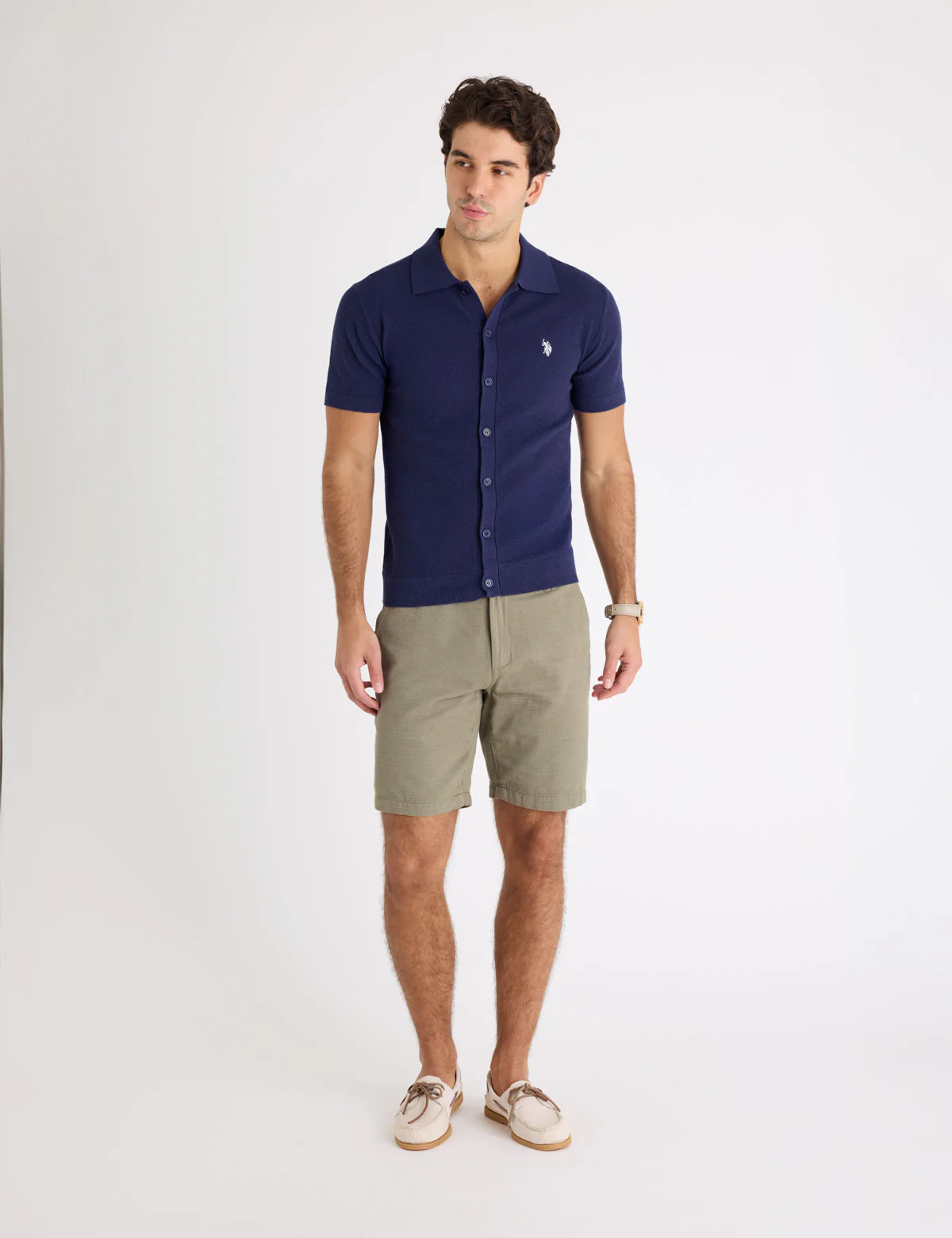 BUTTON FRONT SEED STITCH COTTON SLUB POLO SHIRT - Image 2