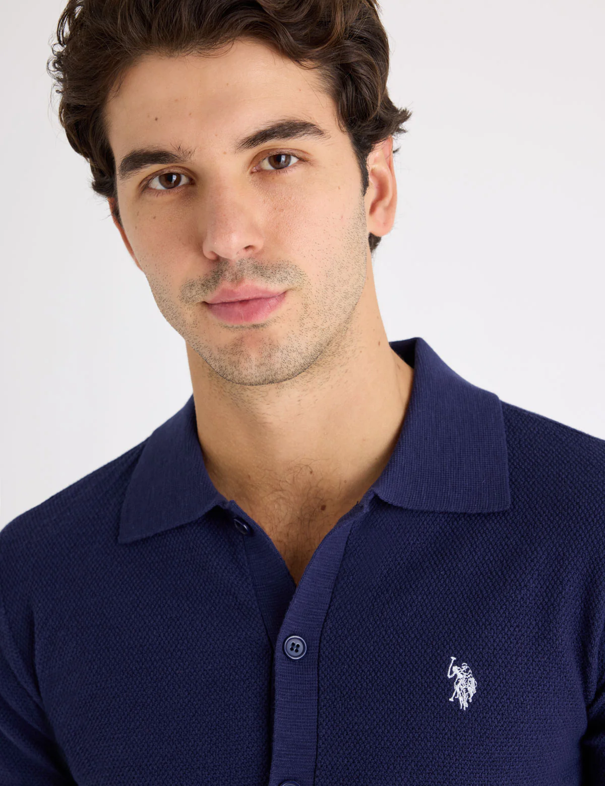 BUTTON FRONT SEED STITCH COTTON SLUB POLO SHIRT - Image 3
