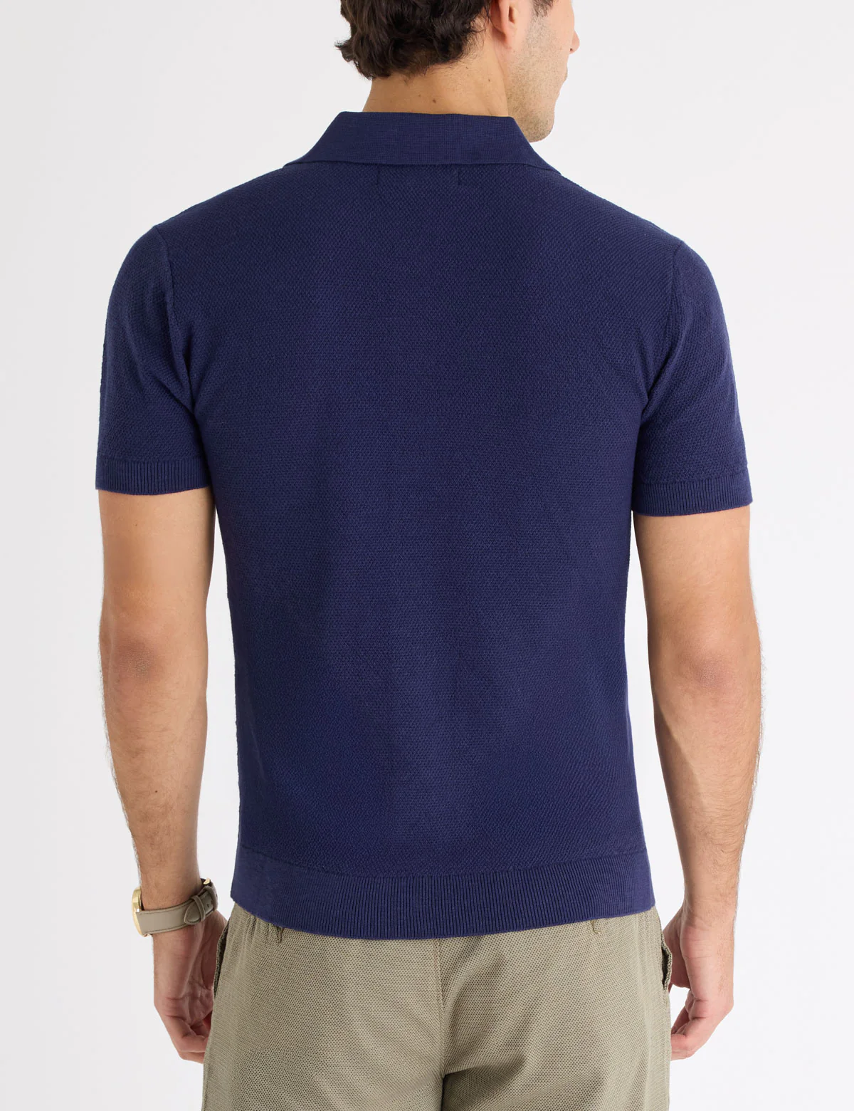 BUTTON FRONT SEED STITCH COTTON SLUB POLO SHIRT - Image 4