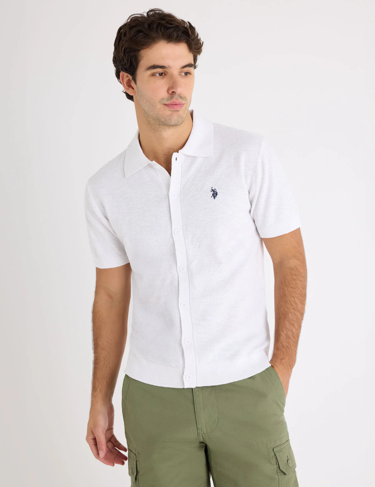 BUTTON FRONT SEED STITCH COTTON SLUB POLO SHIRT - Image 5