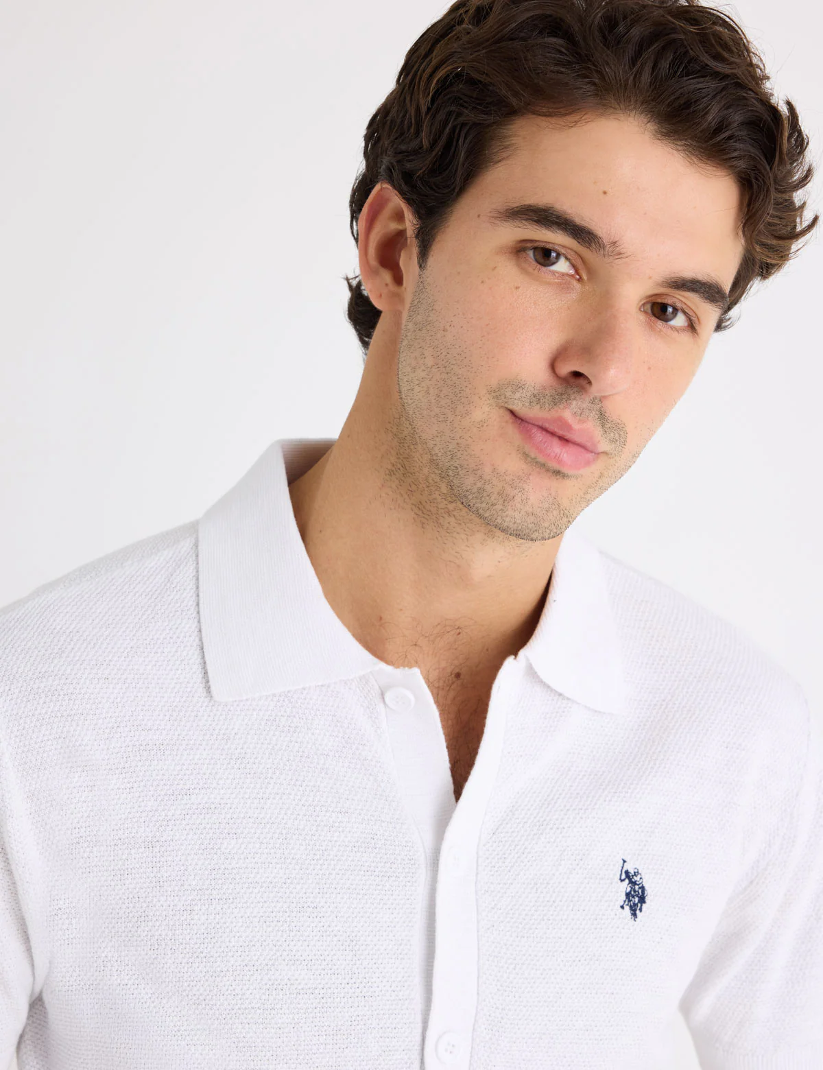 BUTTON FRONT SEED STITCH COTTON SLUB POLO SHIRT - Image 7