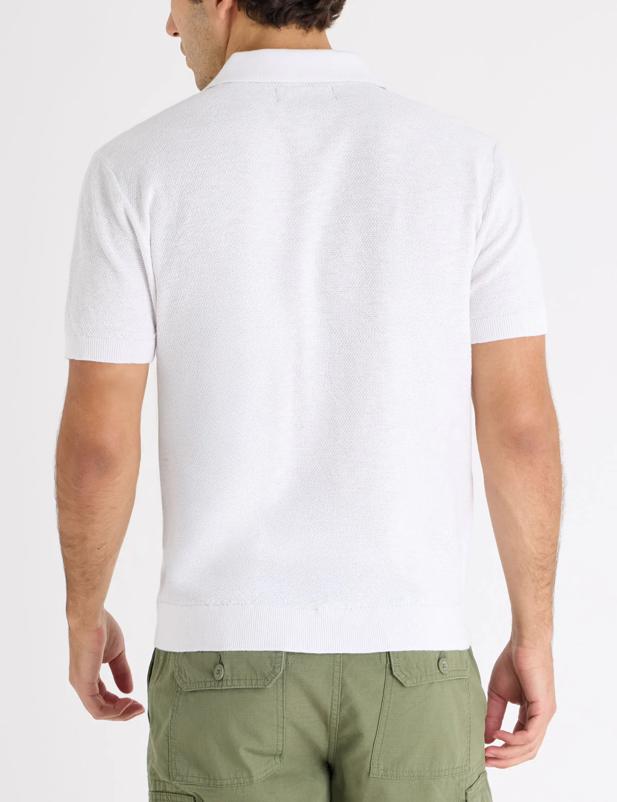 BUTTON FRONT SEED STITCH COTTON SLUB POLO SHIRT - Image 8