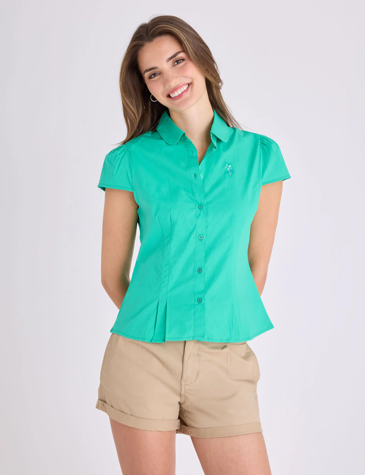 CAP SLEEVE FITTED POPLIN BLOUSE - Image 3