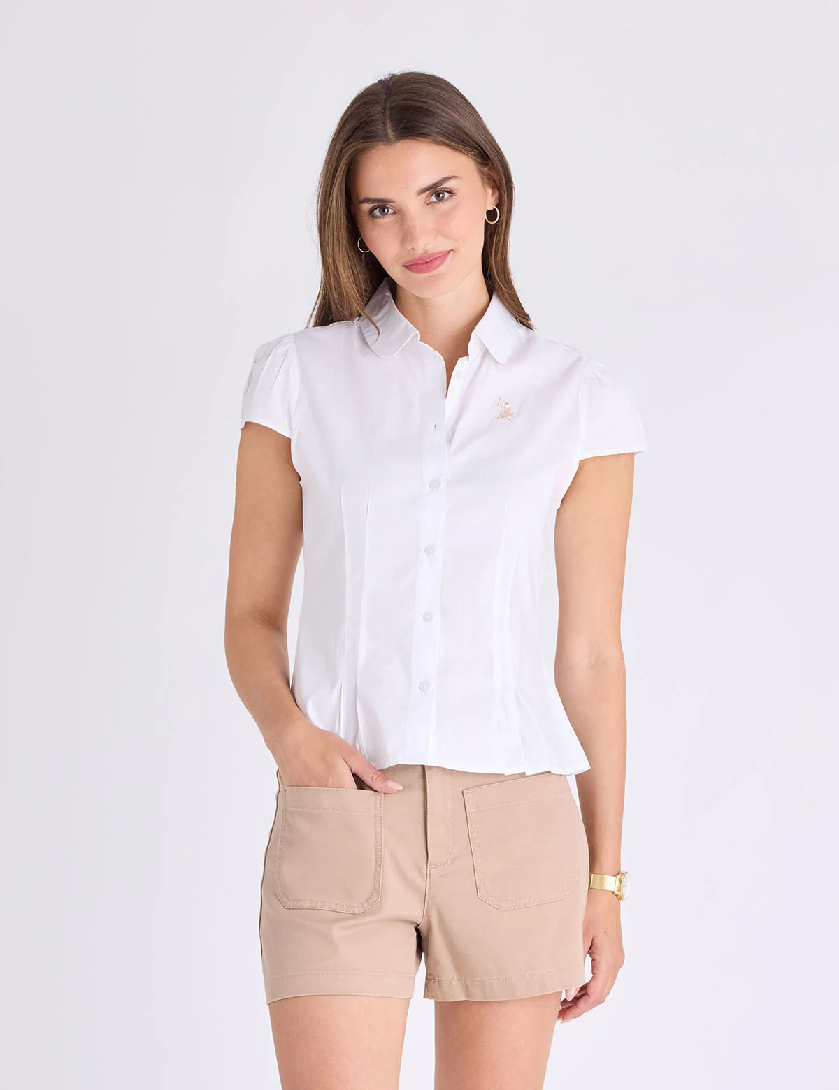 CAP SLEEVE FITTED POPLIN BLOUSE - Image 6