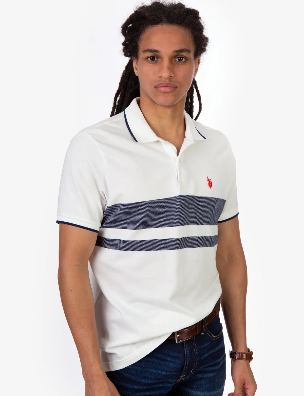 STRIPE JACQUARD PIQUE POLO SHIRT