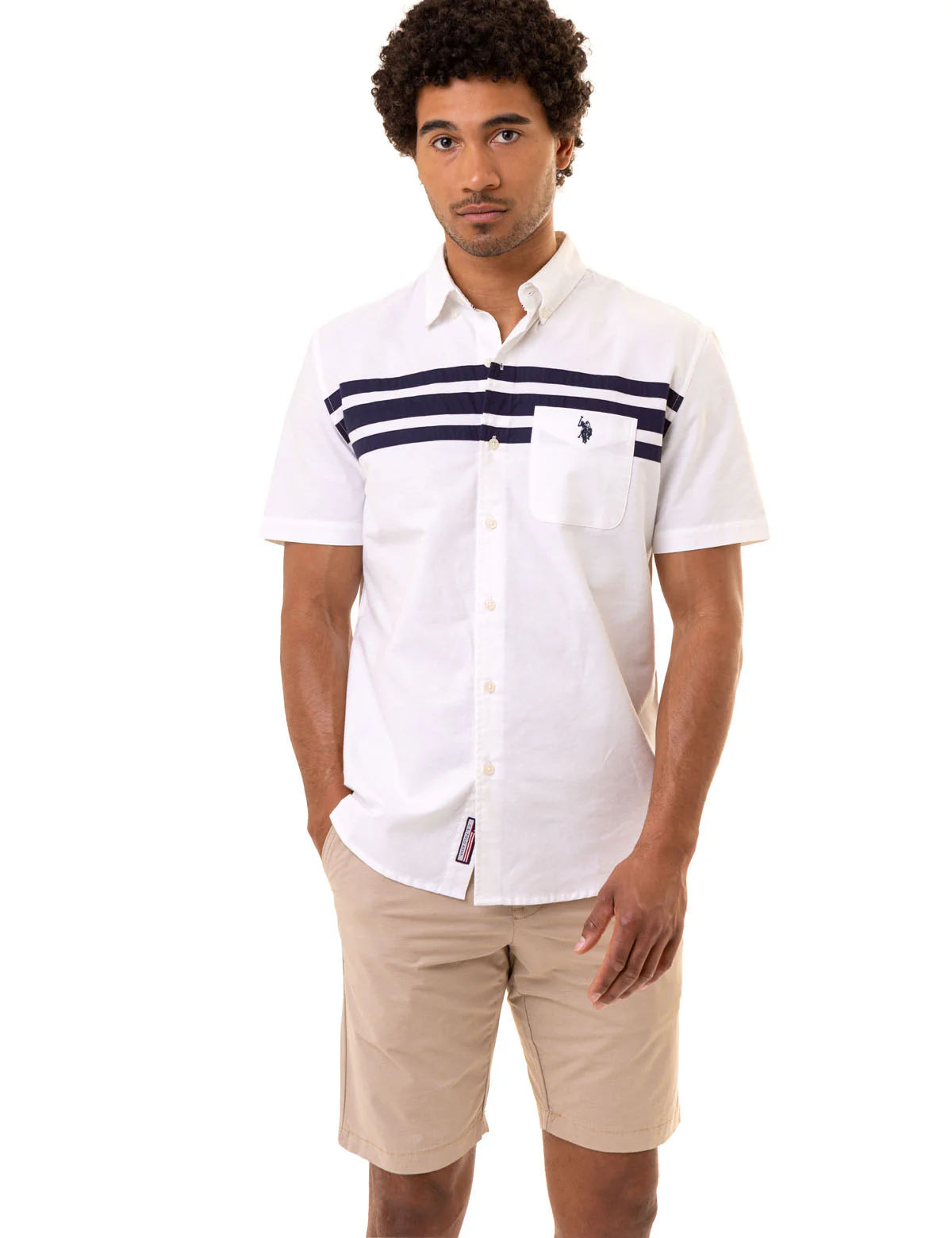 CHEST STRIPE SHORT SLEEVE OXFORD SHIRT
