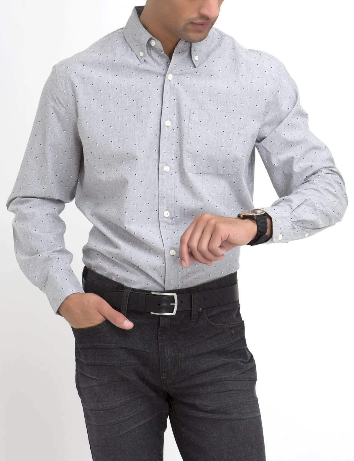 CLASSIC FIT HEATHER DOT SHIRT IN POPLIN - Image 4
