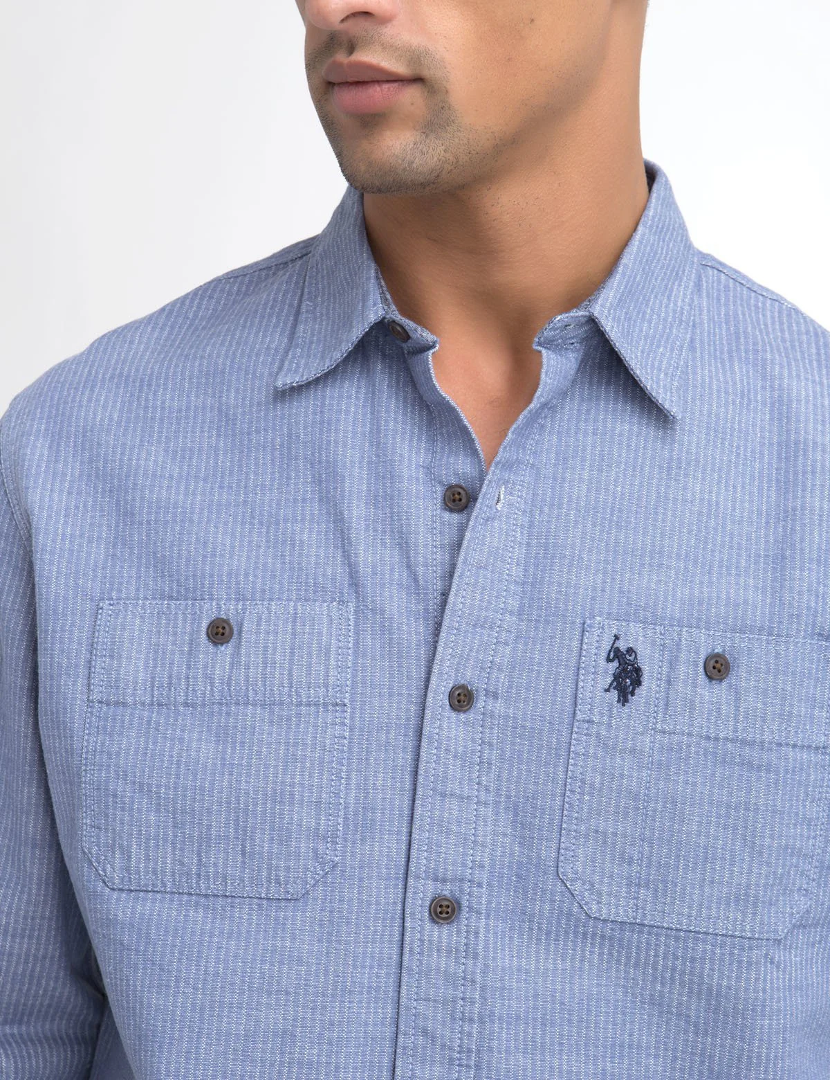 CLASSIC FIT TWO POCKET STRIPE SLUB SHIRT IN CANVAS