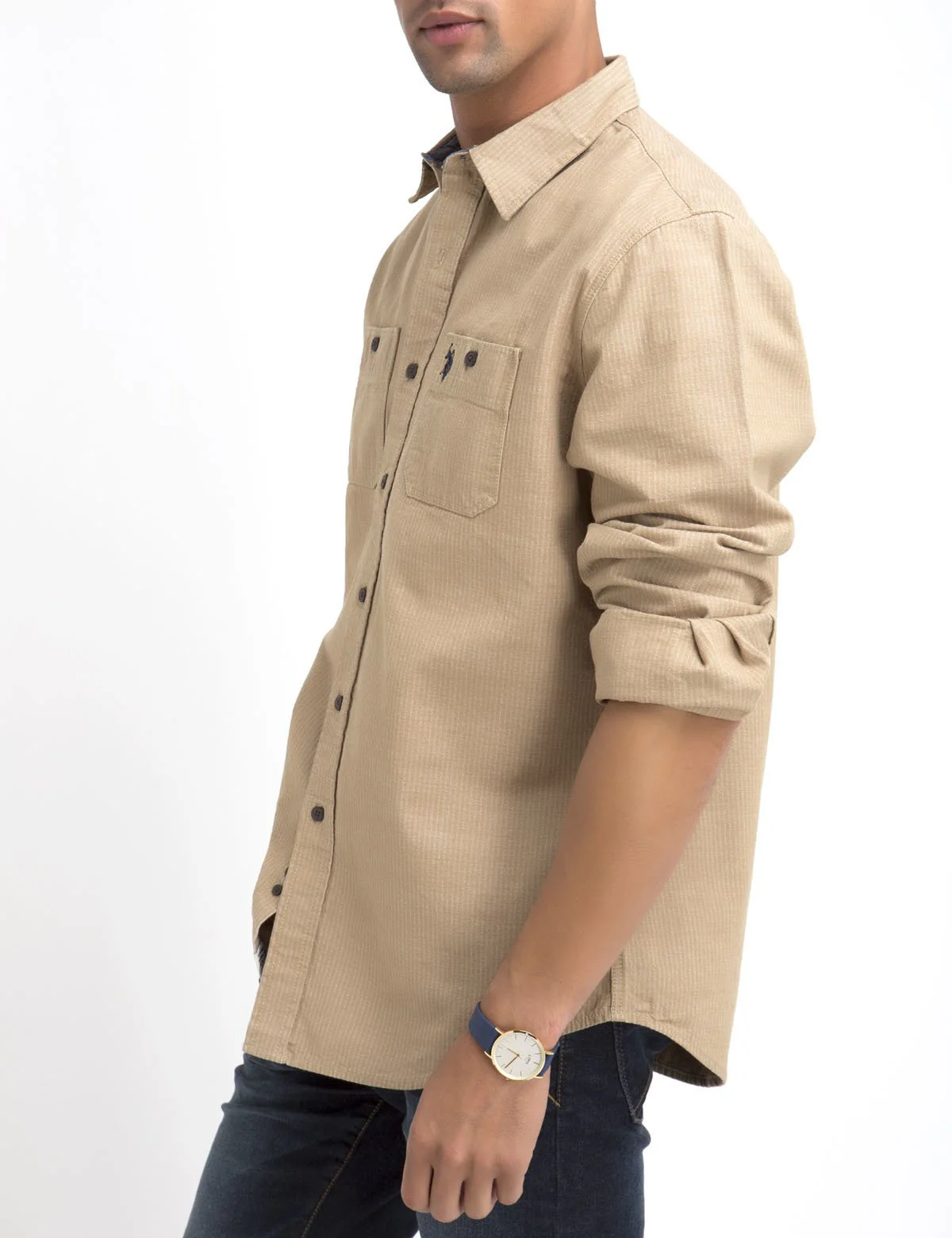 CLASSIC FIT TWO POCKET STRIPE SLUB SHIRT IN CANVAS - Image 11
