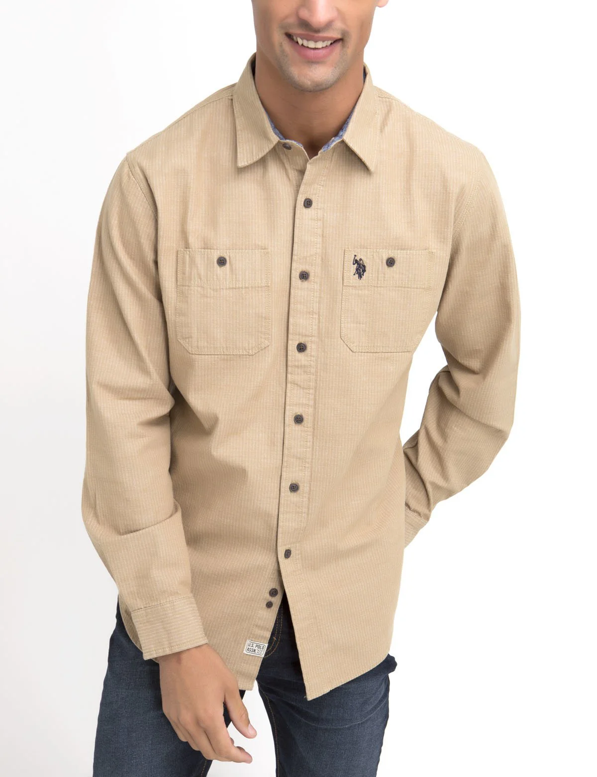 CLASSIC FIT TWO POCKET STRIPE SLUB SHIRT IN CANVAS - Image 9