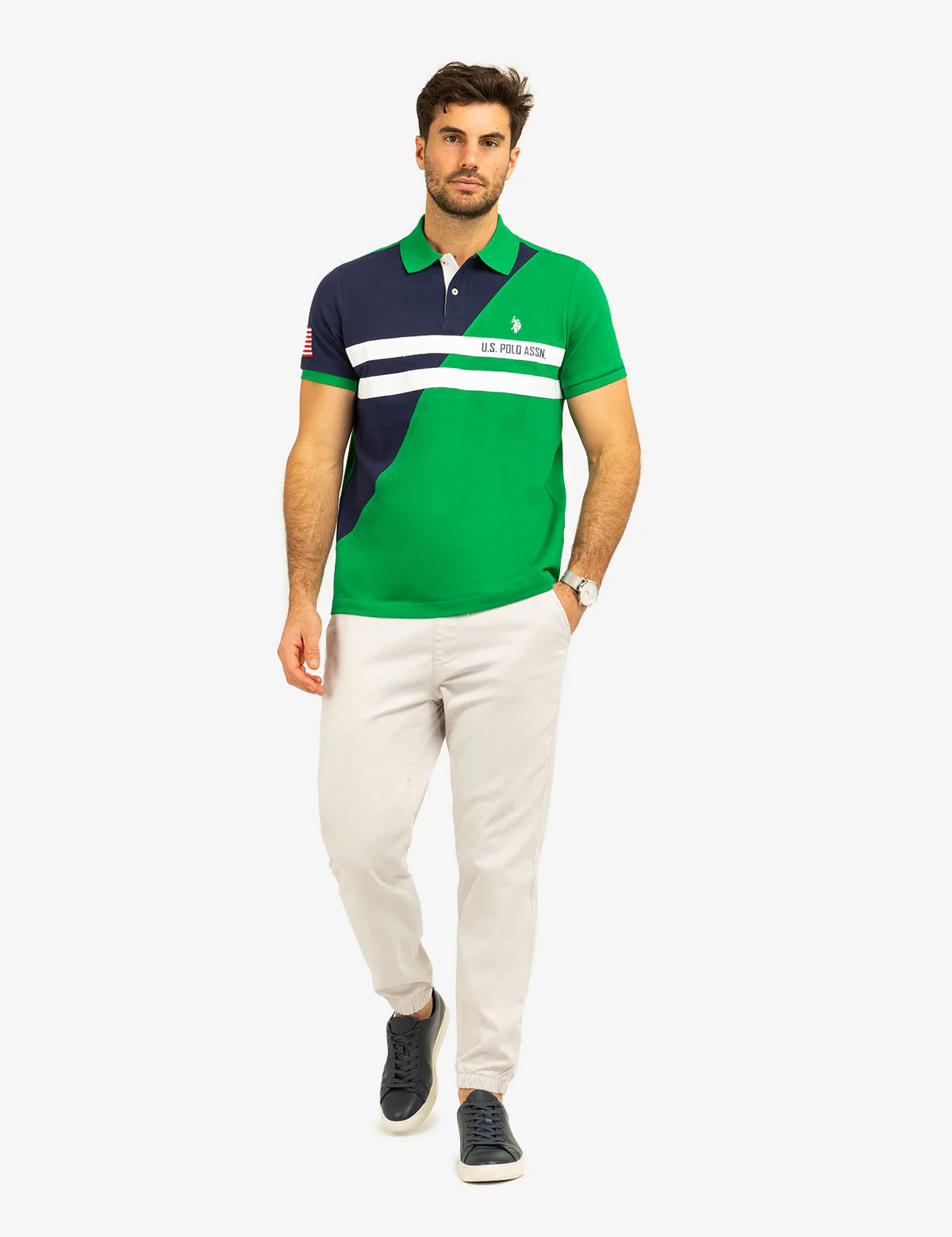 COLOR BLOCK CHEST STRIPE PIQUE POLO SHIRT - Image 12