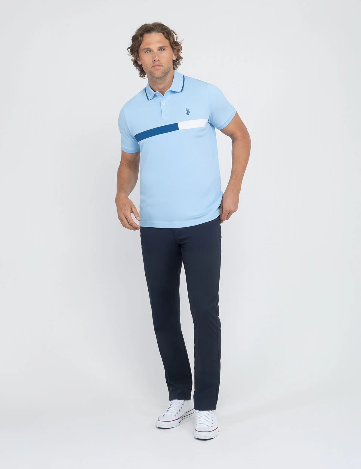COLOR BLOCK CHEST STRIPE PIQUE POLO SHIRT - Image 5