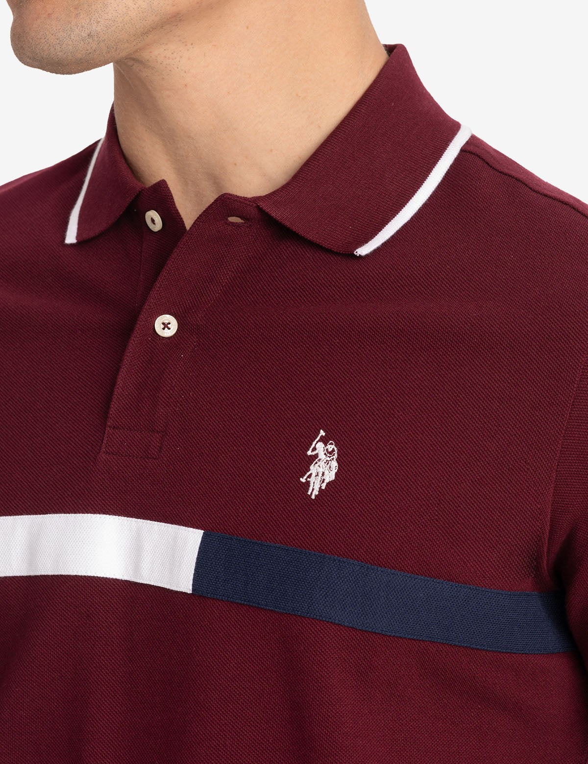 COLOR BLOCK CHEST STRIPE PIQUE POLO SHIRT - Image 4