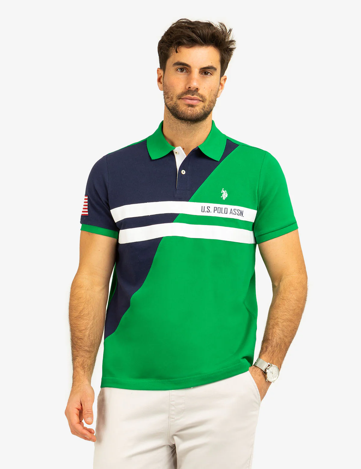COLOR BLOCK CHEST STRIPE PIQUE POLO SHIRT - Image 6