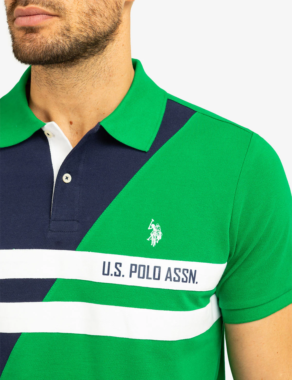COLOR BLOCK CHEST STRIPE PIQUE POLO SHIRT - Image 8