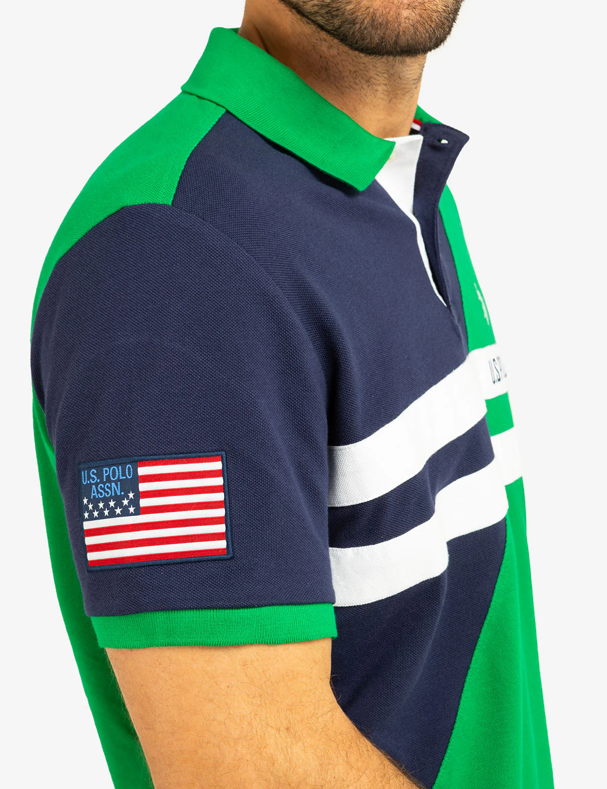 COLOR BLOCK CHEST STRIPE PIQUE POLO SHIRT - Image 9