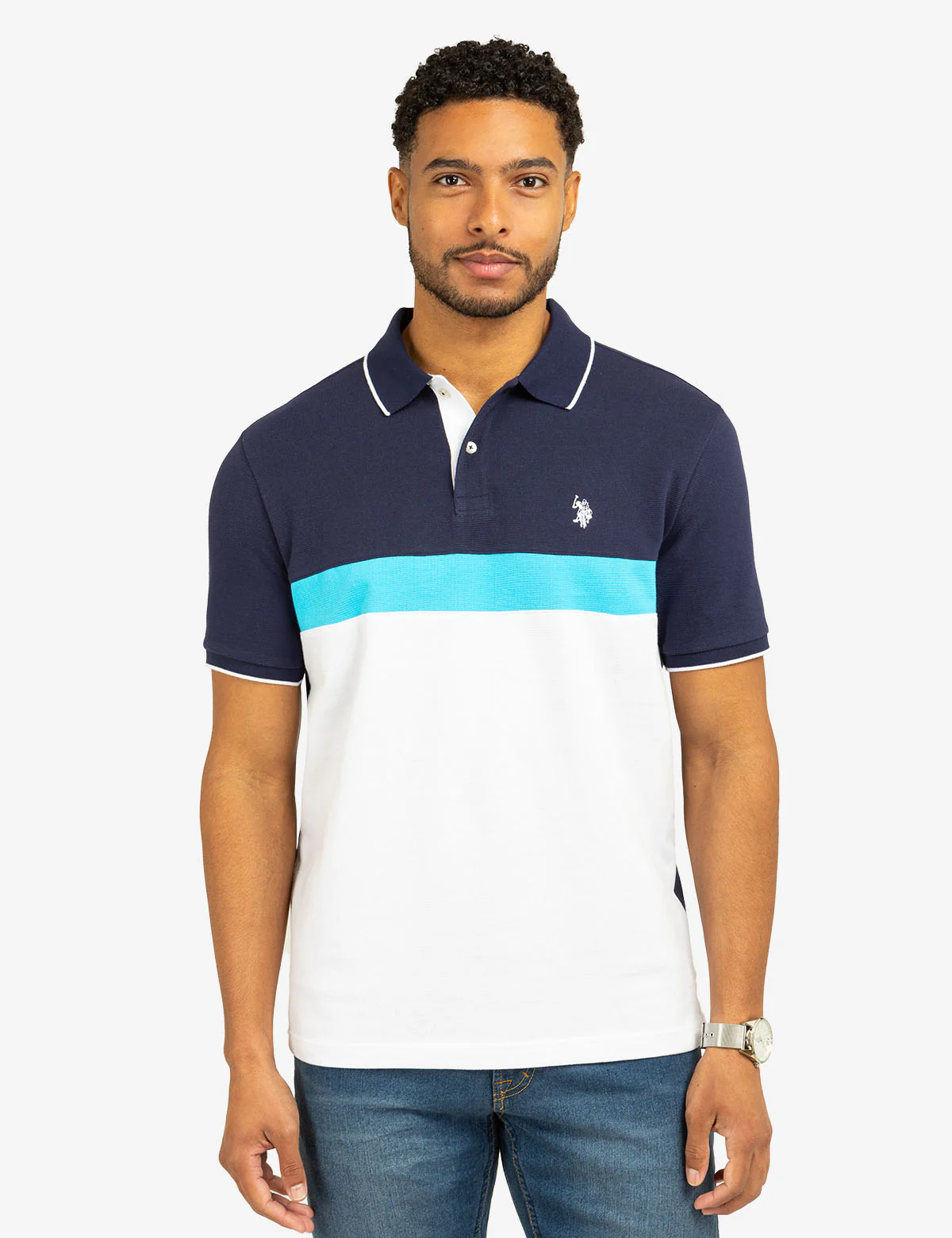 COLOR BLOCK OTTOMAN TEXTURE KNIT POLO SHIRT - Image 6