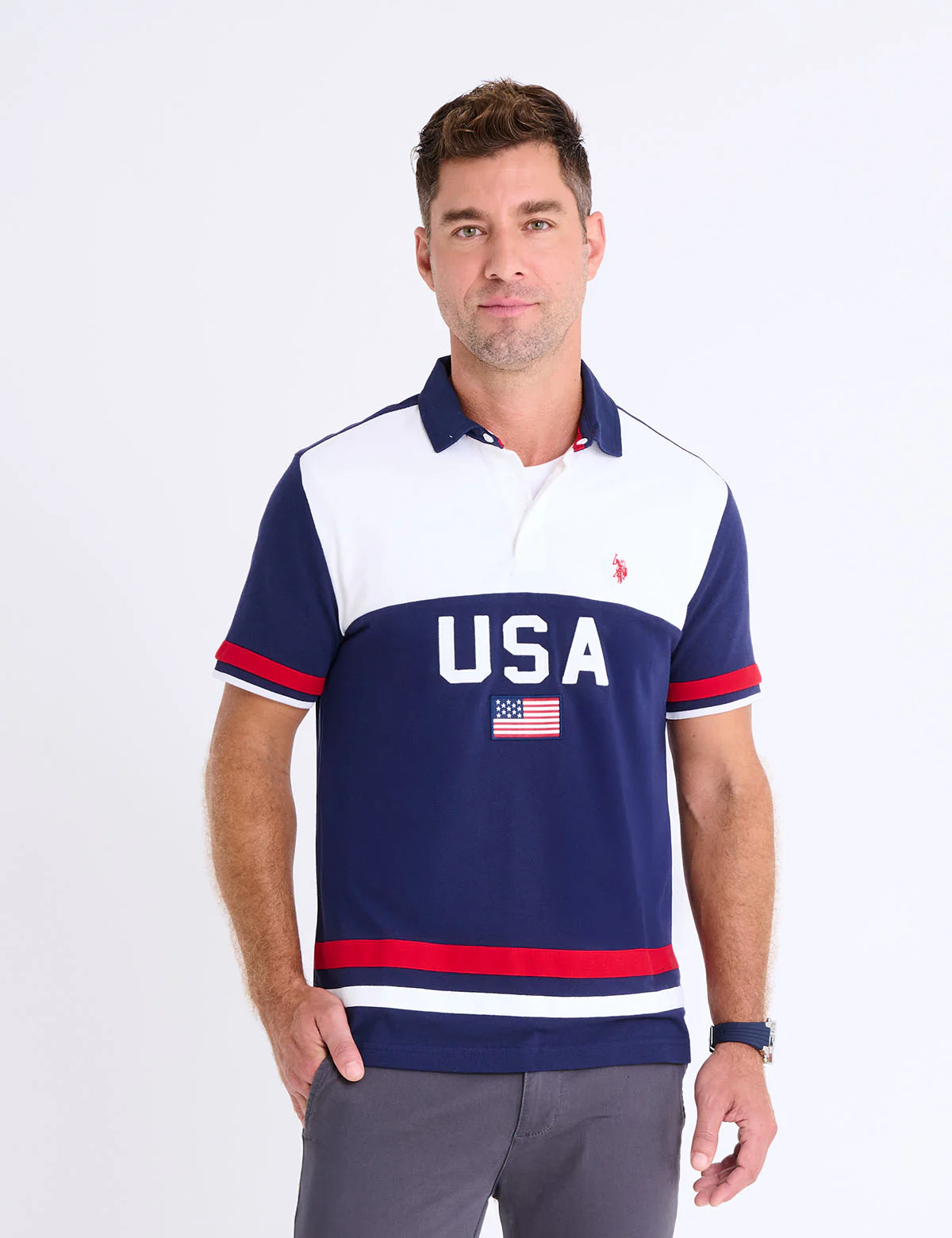 COLOR BLOCK USA APPLIQUE PIQUE POLO SHIRT